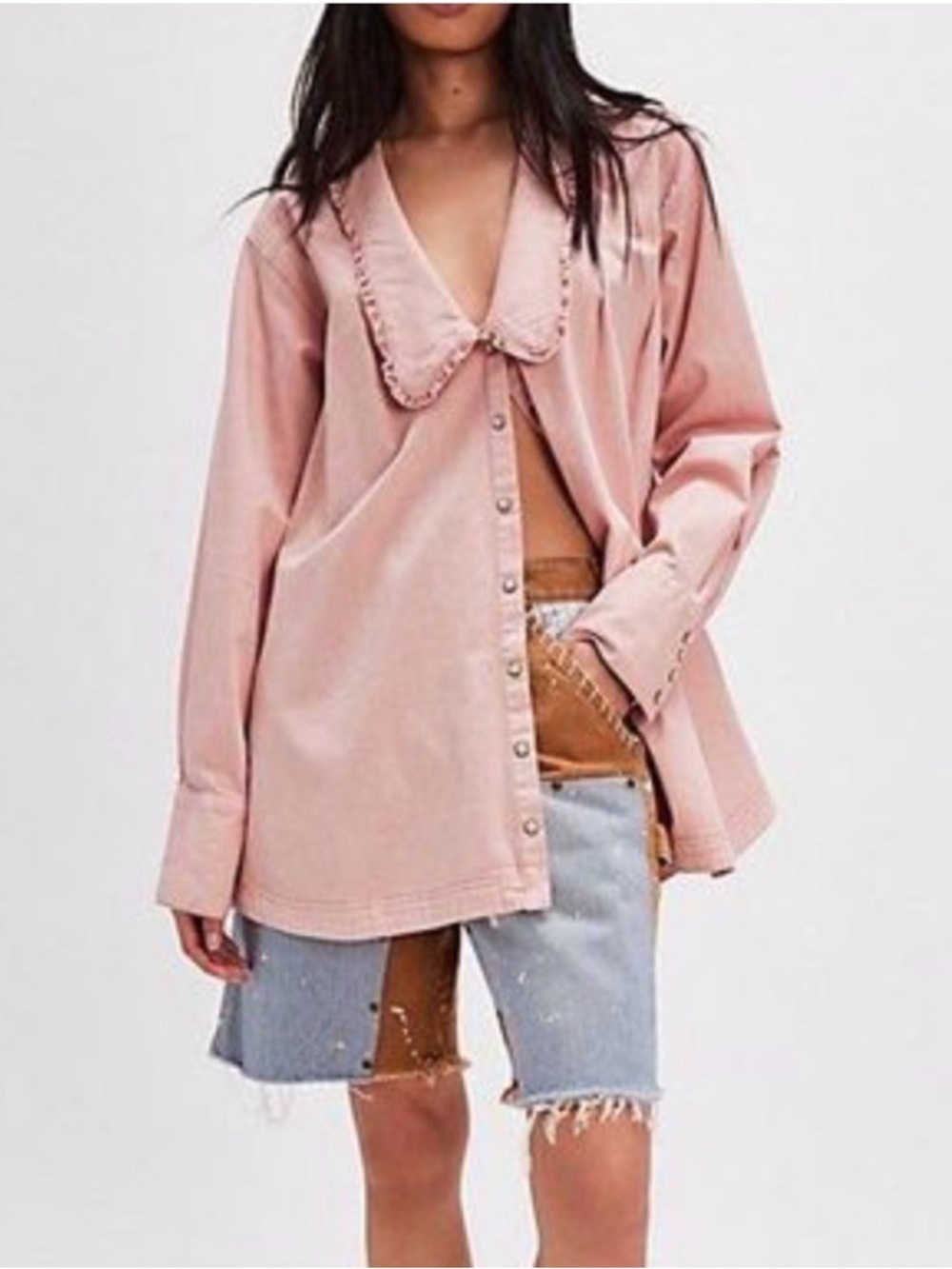 Free People Charlie Denim Top in Pink size M